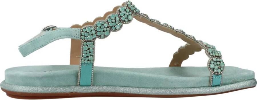 Alma en Pena Geborduurde Platte Sandalen Green Dames