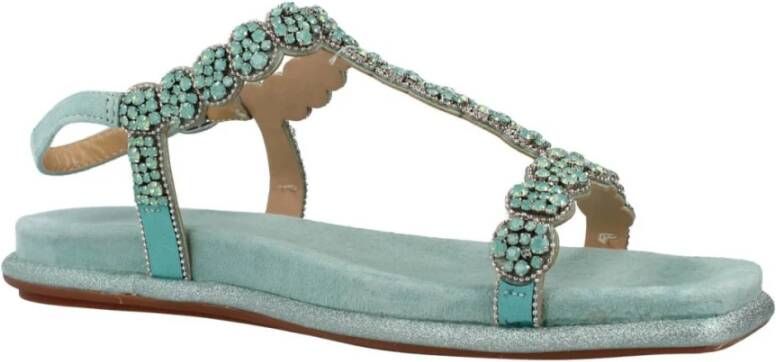 Alma en Pena Geborduurde Platte Sandalen Green Dames