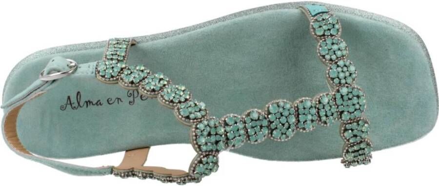 Alma en Pena Geborduurde Platte Sandalen Green Dames