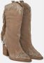 Alma en Pena Fringed Blokhak Laars Beige Dames - Thumbnail 3