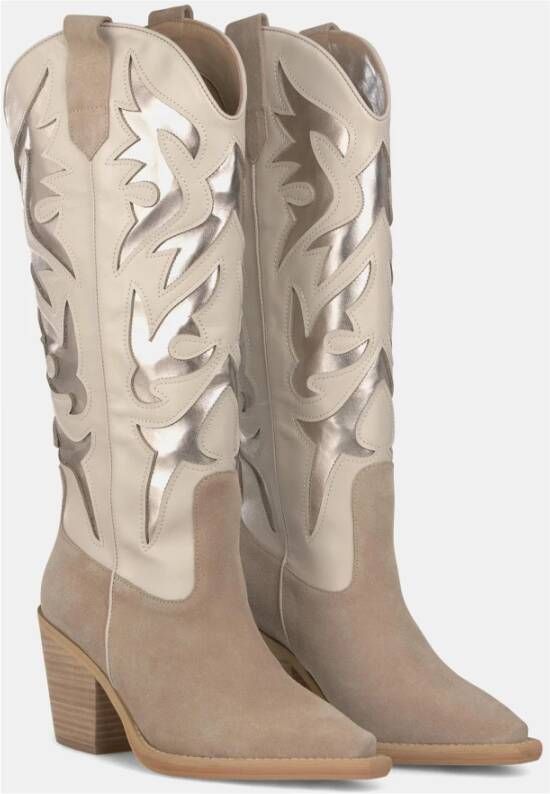 Alma en Pena Geborduurde hoge hak cowboylaars White Dames