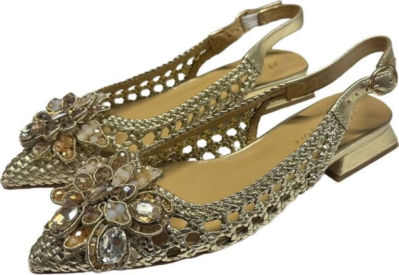 Alma en Pena Gevlochten leren ballerina met 3cm hak Yellow Dames