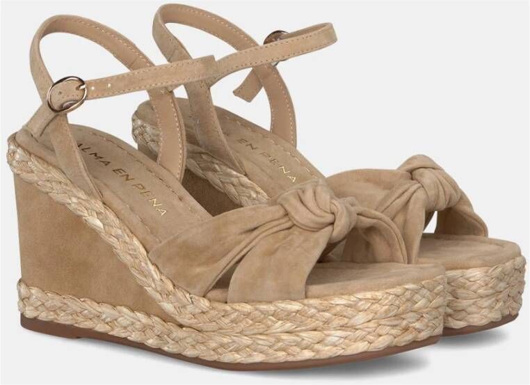 Alma en Pena Gevlochten Sleehak Sandaal met Vierkante Neus Beige Dames