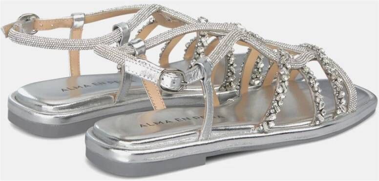 Alma en Pena Rhinestone Gevlochten Platte Sandaal Gray Dames