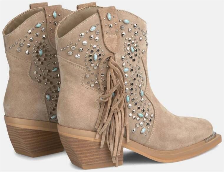 Alma en Pena Platte enkellaarsjes met franjes Beige Dames