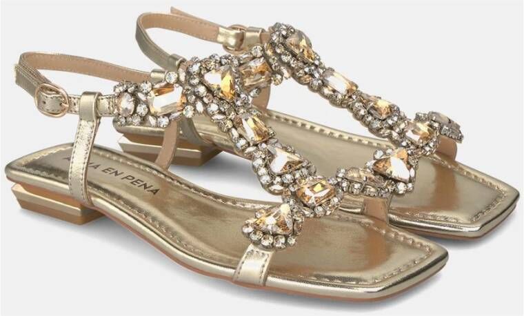 Alma en Pena Platte sandaal met strass Yellow Dames