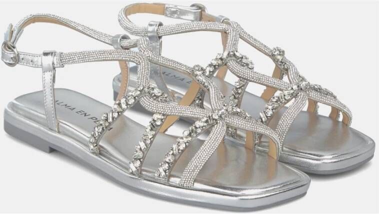 Alma en Pena Rhinestone Gevlochten Platte Sandaal Gray Dames