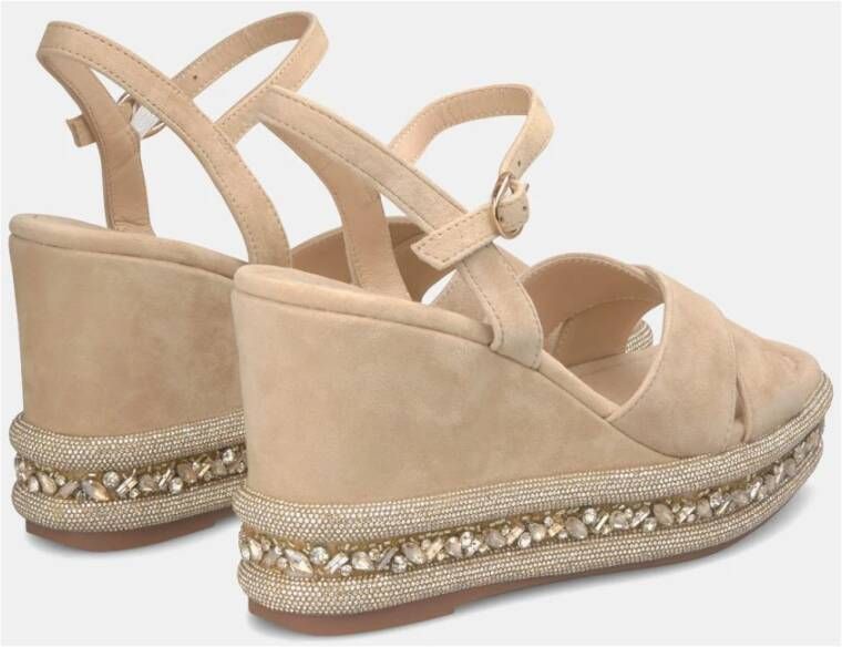 Alma en Pena Rhinestone Sleehak Sandaal Beige Dames