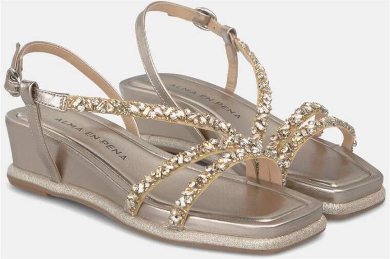 Alma en Pena Rhinestone Sleehak Sandalen Yellow Dames