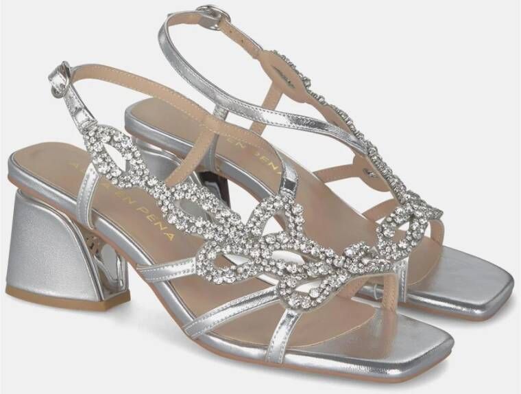 Alma en Pena Rhinestone Square Heel Sandal Gray Dames