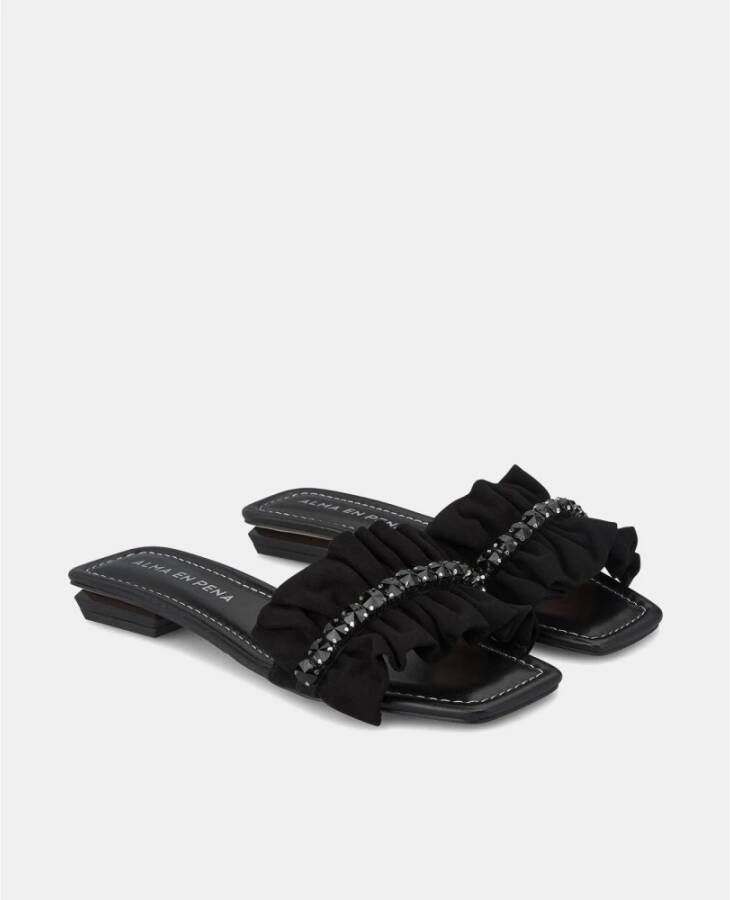 Alma en Pena Ruffled Flat Sandal Black Dames