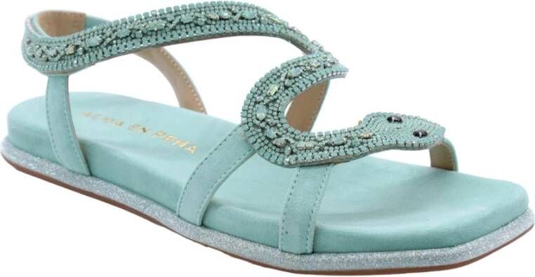 Alma en Pena Stijlvolle Platte Sandalen voor Vrouwen Green Dames