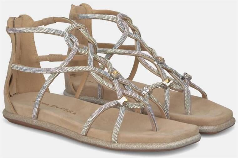 Alma en Pena Sprankelende Platte Sandaal Beige Dames