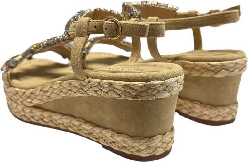 Alma en Pena Suede sandaal met stenen Beige Dames