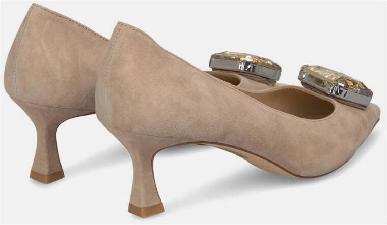 Alma en Pena Vierkante Neus Leren Hak Schoen Beige Dames