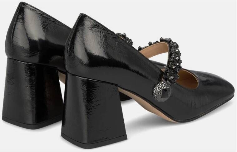 Alma en Pena Vierkante teen hoge hak schoen met versierde band Black Dames