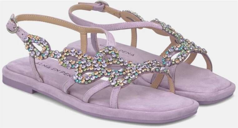 Alma en Pena Vierkante teen juweel platte sandaal Purple Dames