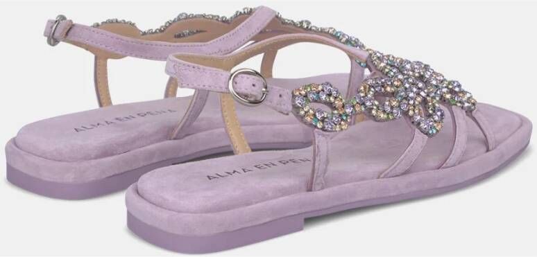 Alma en Pena Vierkante teen juweel platte sandaal Purple Dames