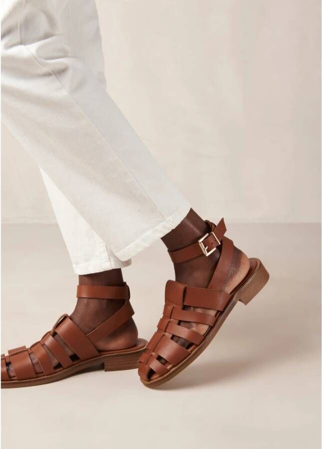 ALOHAS Bruin Leren Vissers Sandalen Bruin Dames