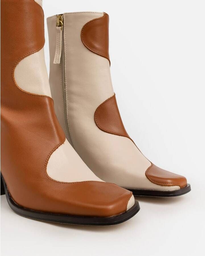 ALOHAS Bruine laarzen met crèmekleurige details Bruin Dames