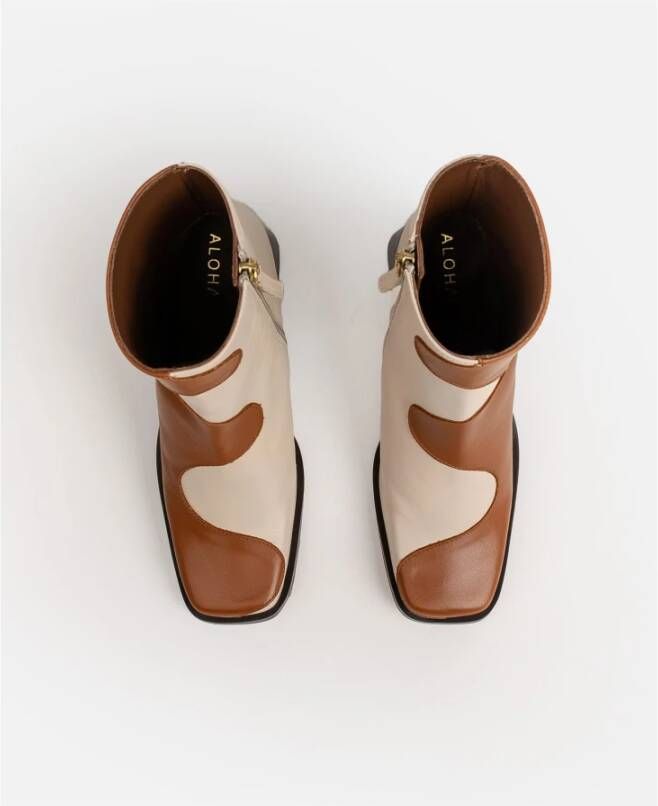 ALOHAS Bruine laarzen met crèmekleurige details Bruin Dames