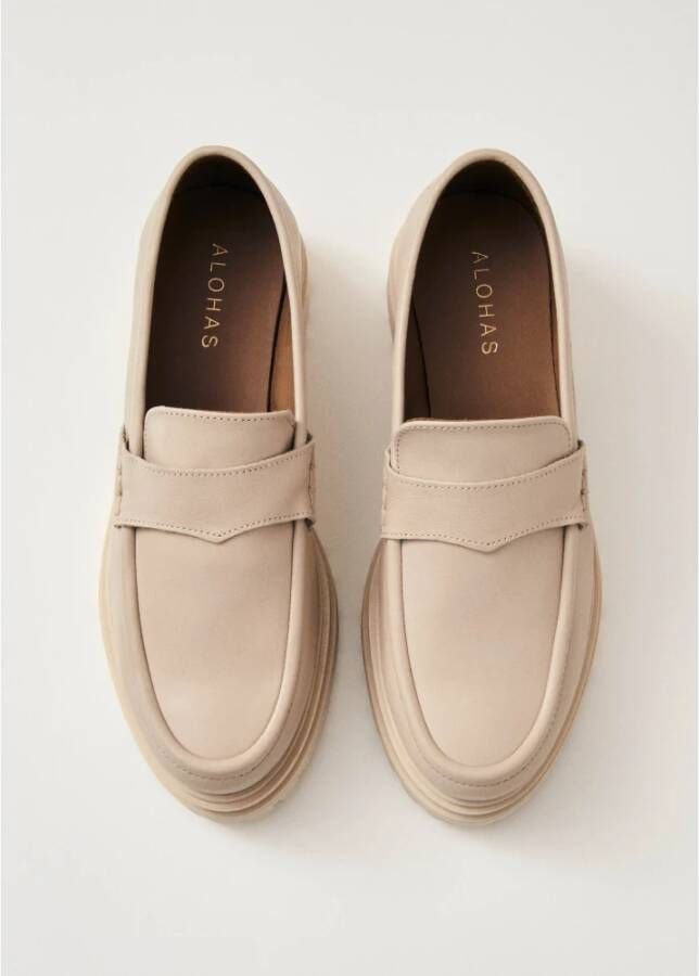 ALOHAS Obsidian Cream Leather Loafers Beige Dames