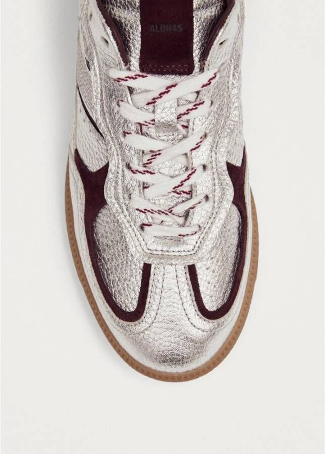 Alohas Tb.490 Graan Glanzend Zilver & Burgundy Leren Sneakers