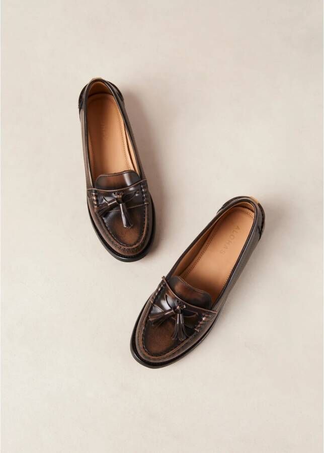 ALOHAS Terrane Geborsteld Muskaatbruin Leren Loafers Brown Dames