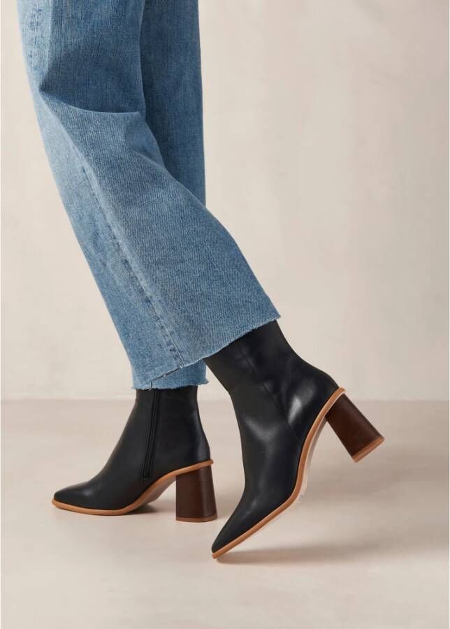 ALOHAS West Vintage Zwarte Leren Enkellaarzen Black Dames - Foto 15