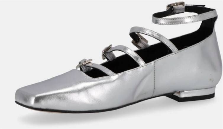 ALOHAS Zilveren Leren Ballet Flats Gray Dames