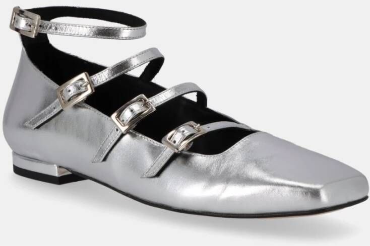 ALOHAS Zilveren Leren Ballet Flats Gray Dames