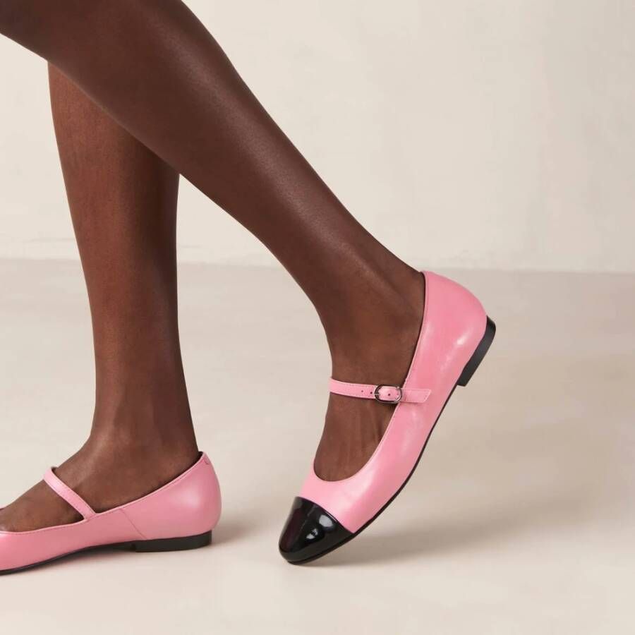 ALOHAS Zwart Roze Leren Ballet Flats Pink Dames