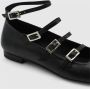 ALOHAS Zwarte leren band ballerina schoenen Black Dames - Thumbnail 5