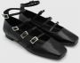 ALOHAS Zwarte leren band ballerina schoenen Black Dames - Thumbnail 6