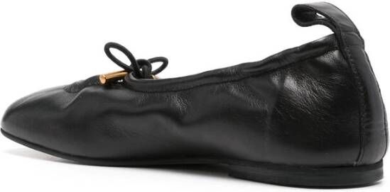 ALOHAS Zwarte Leren Keyhole Detail Platte Schoenen Black Dames