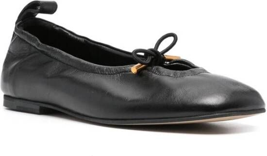 ALOHAS Zwarte Leren Keyhole Detail Platte Schoenen Black Dames