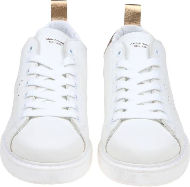 Ama Brand Wit en Goud Leren Sneakers White Dames