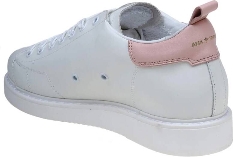 Ama Brand Witte en roze leren sneakers White Heren