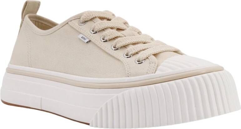 Ami Paris Beige Canvas Sneakers Vetersluiting Ontwerp Beige Heren