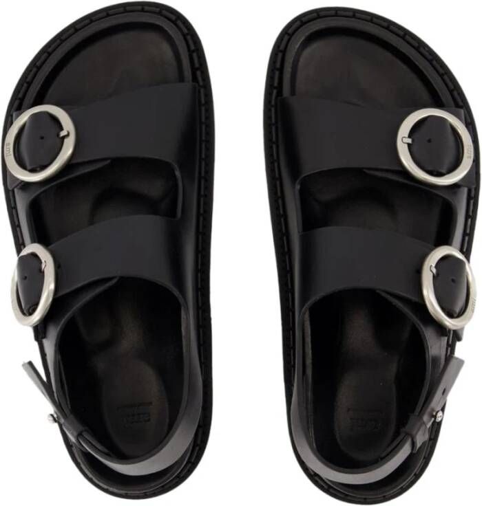 Ami Paris Zwarte Leren Platte Sandalen