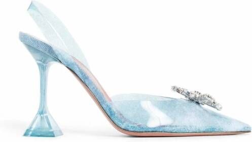 Amina Muaddi Blauwe Glazen Pumps met Kristalboog