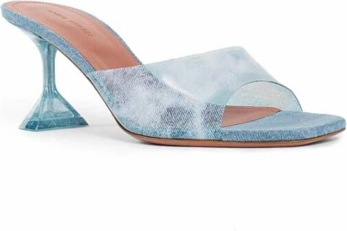 Amina Muaddi Blauwe Slip-On Muiltjes met Plexiglas Hak