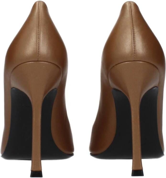 Amina Muaddi Bruine Leren Hoge Hakken Pumps