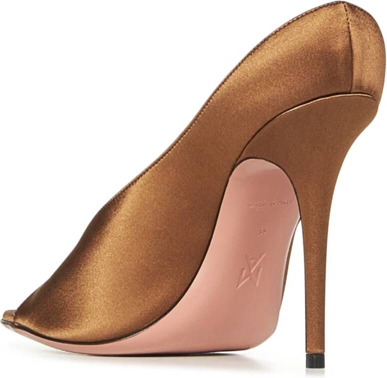 Amina Muaddi Bruine Satijnen Stiletto Sandalen