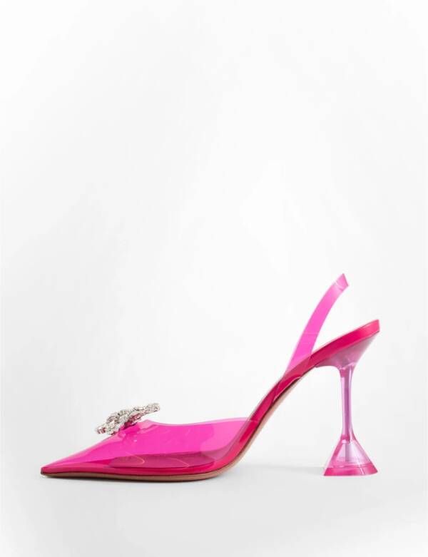 Amina Muaddi Kristallen Broche Denim Slingback Hakken Blue Dames