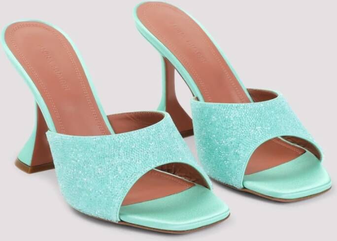 Amina Muaddi Groene Satijnen Kristal Sandalen Elegante Stijl