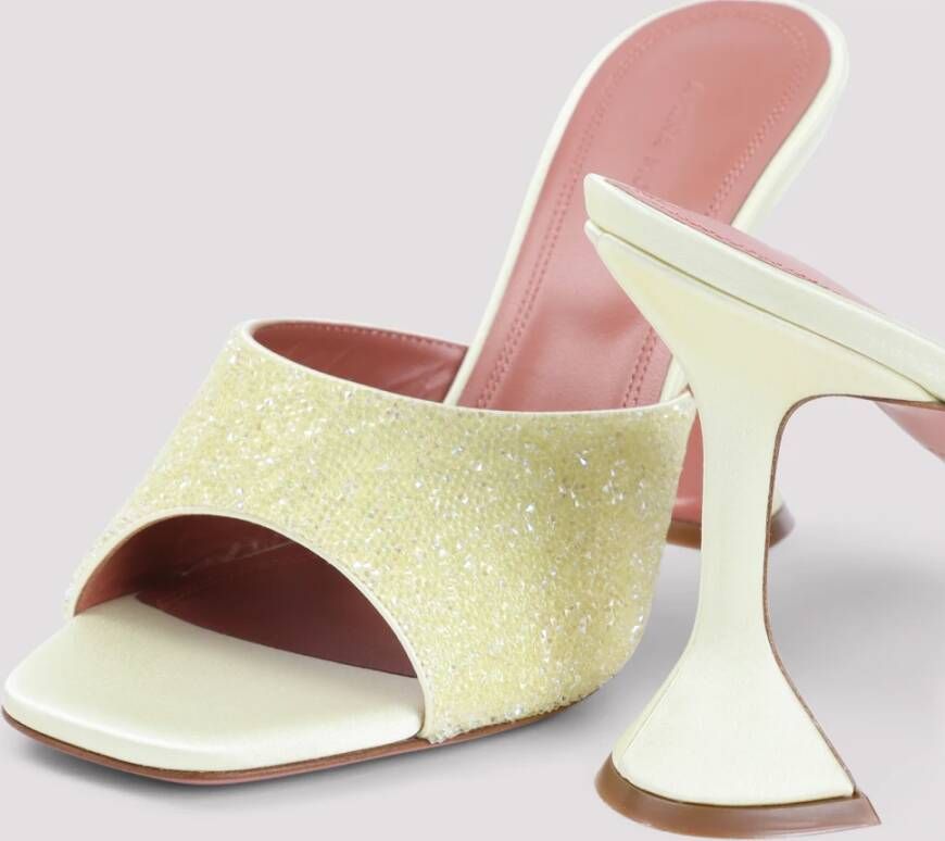 Amina Muaddi Kristal Satijnen Sandalen Geel & Oranje