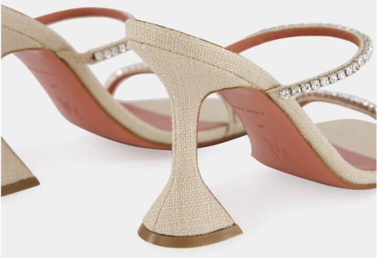 Amina Muaddi Kristalversierde Beige Canvas Slipper
