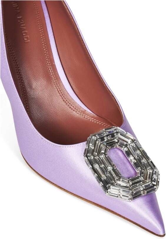 Amina Muaddi Paarse Zijden Satijnen Camelia Pump Purple Dames
