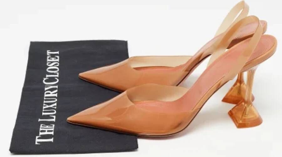 Amina Muaddi Pre-owned Fabric heels Brown Dames